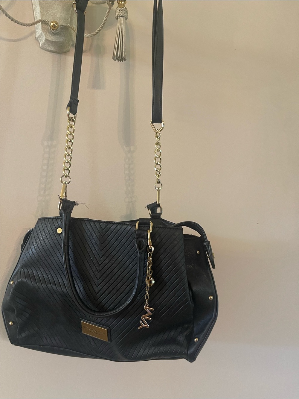 Marc Jacobs Black Quilted Tote with Gold Chain Strap